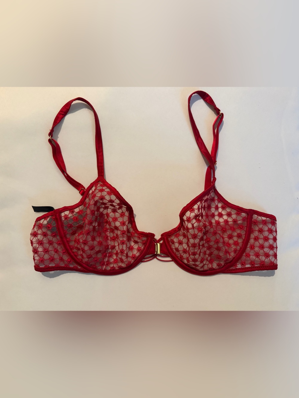 Victoria's Secret Very Sexy Bra 36B Red Sheer Mesh Unlined Underwire